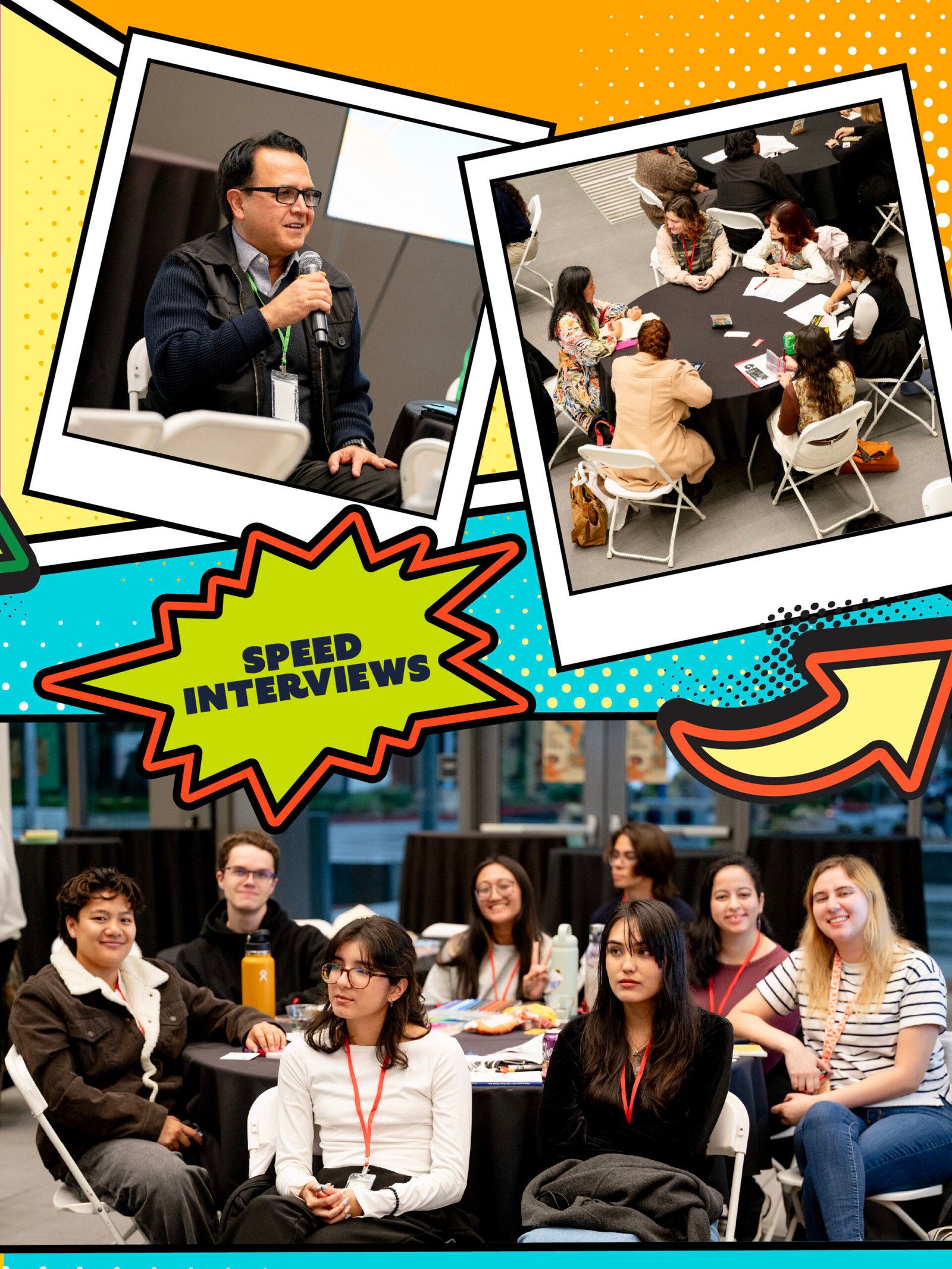 Creative Path Summit Recapping day 1, showing images of speed interviews and industry speakers