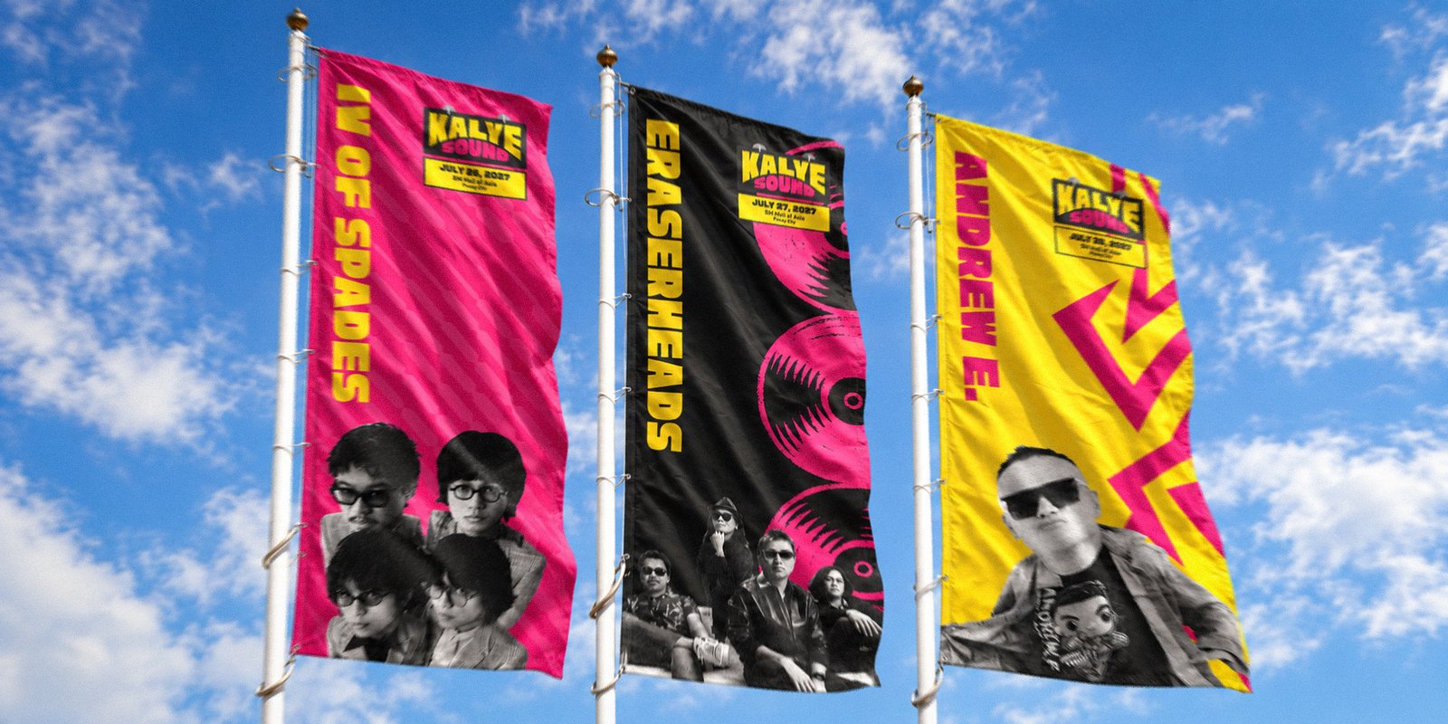 three music festival flags in the wind three music festival flags in the wind